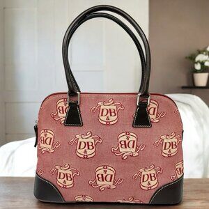 💰 Vintage Dooney & Bourke Domed Crest Canvas/Leather Satchel + Key Fob